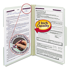 Smead Recycled Pressboard Folders with Two SafeSHIELD Coated Fasteners, 2" Expansion, 1/3-Cut Tabs, Legal Size, Gray-Green, 25/Box (19934)
