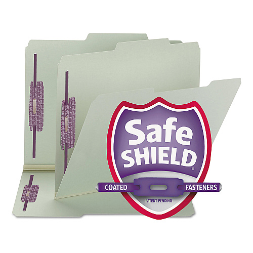 Smead Recycled Pressboard Folders with Two SafeSHIELD Coated Fasteners, 1" Expansion, 2/5-Cut: R of C, Letter, Gray-Green, 25/Box (14980)