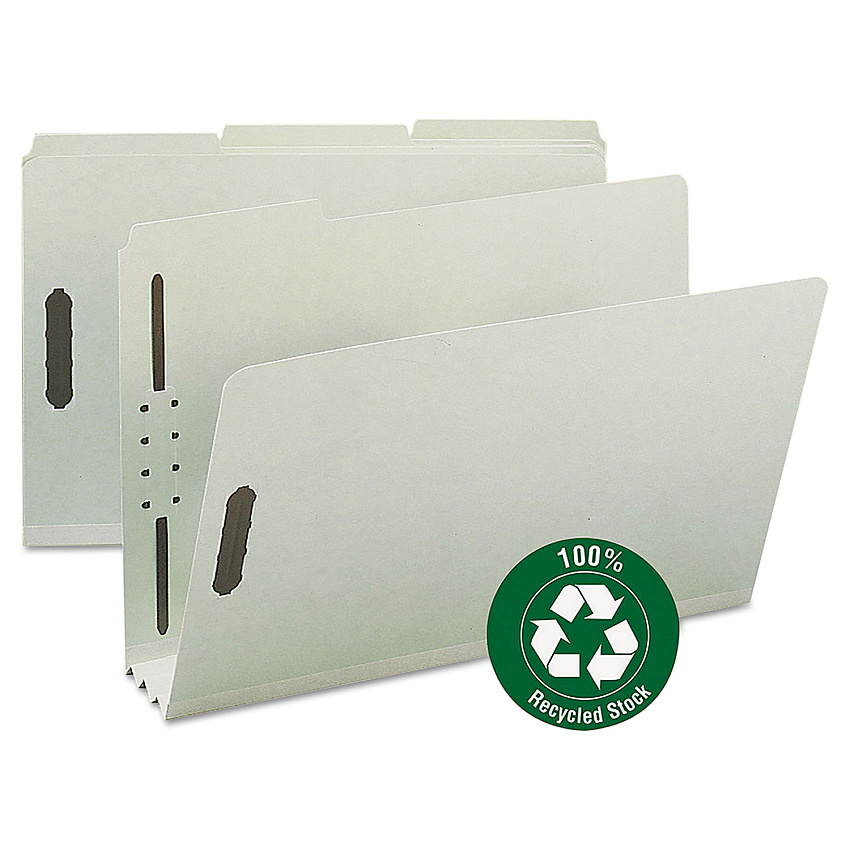 Smead 100% Recycled Pressboard Fastener Folders, Legal Size, 3" Expansion, Gray-Green, 25/Box (20005)