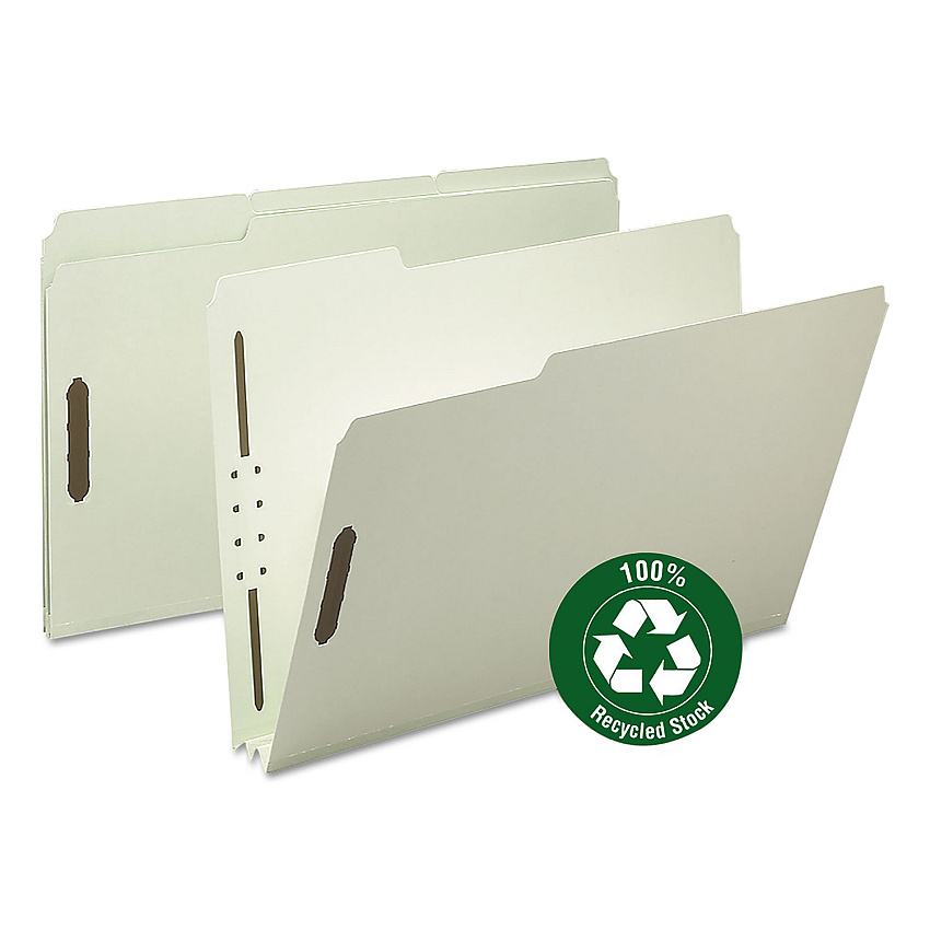 Smead 100% Recycled Pressboard Fastener Folders, Legal Size, 2" Expansion, Gray-Green, 25/Box (20004)