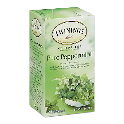 TWININGS Tea Bags, Pure Peppermint, 1.76 oz, 25/Box (09179)