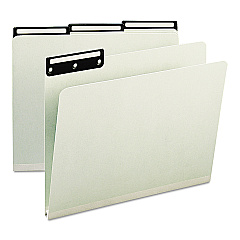Smead Recycled Heavy Pressboard File Folders with Insertable 1/3-Cut Metal Tabs, Letter Size, 1" Expansion, Gray-Green, 25/Box (13430)