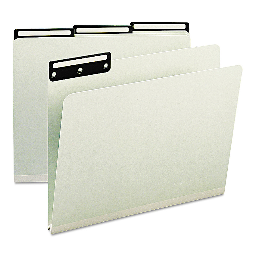 Smead Recycled Heavy Pressboard File Folders with Insertable 1/3-Cut Metal Tabs, Letter Size, 1" Expansion, Gray-Green, 25/Box (13430)