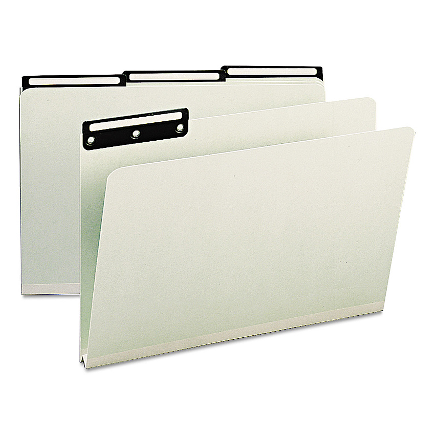 Smead Recycled Heavy Pressboard File Folders with Insertable 1/3-Cut Metal Tabs, Legal Size, 1" Expansion, Gray-Green, 25/Box (18430)