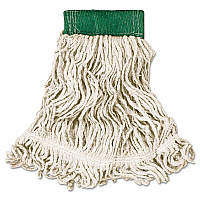 Rubbermaid Commercial Super Stitch Looped-End Wet Mop Head, Cotton/Synthetic, Medium, Green/White (D252WHI)