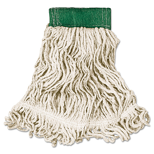 Rubbermaid Commercial Super Stitch Looped-End Wet Mop Head, Cotton/Synthetic, Medium, Green/White (D252WHI)