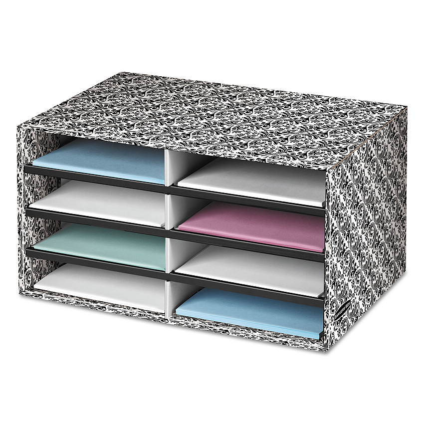 Bankers Box Decorative Sorter, 8 Letter Sections, 19 1/2 x 12 3/8 x 10 1/4, BK/WE Brocade (6171301)
