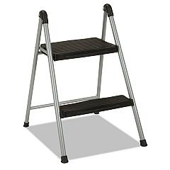 Cosco Folding Step Stool, 2-Step, 200 lb Capacity, 16.9" Working Height, Platinum/Black (11024PBL1E)