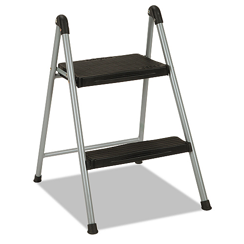 Cosco Folding Step Stool, 2-Step, 200 lb Capacity, 16.9" Working Height, Platinum/Black (11024PBL1E)