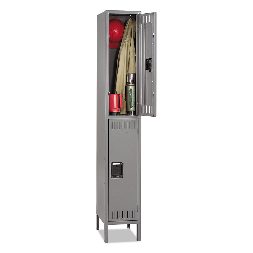 Tennsco Double Tier Locker with Legs, Single Stack, 12w x 18d x 78h, Medium Gray (DTS1218361MG)