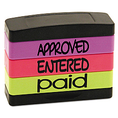 Trodat Interlocking Stack Stamp, APPROVED, ENTERED, PAID, 1.81" x 0.63", Assorted Fluorescent Ink (8802)