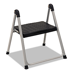 Cosco Folding Step Stool, 1-Step, 200 lb Capacity, 9.9" Working Height, Platinum/Black (11014PBL1E)