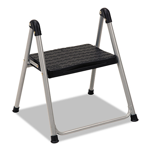 Cosco Folding Step Stool, 1-Step, 200 lb Capacity, 9.9" Working Height, Platinum/Black (11014PBL1E)