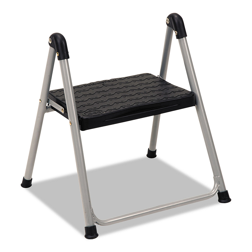 Cosco Folding Step Stool, 1-Step, 200 lb Capacity, 9.9" Working Height, Platinum/Black (11014PBL1E)