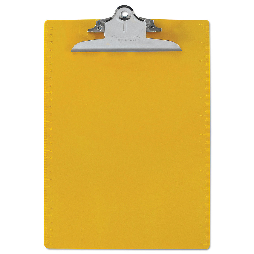 Saunders Recycled Plastic Clipboard with Ruler Edge, 1" Clip Capacity, Holds 8.5 x 11 Sheets, Yellow (21605)