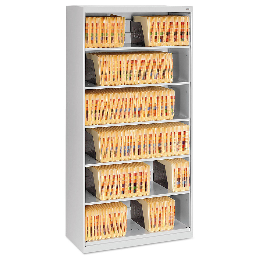 Tennsco Fixed Shelf Open-Format Lateral File for End-Tab Folders, 6 Legal/Letter File Shelves, Light Gray, 36" x 16.5" x 75.25" (FS360LGY)