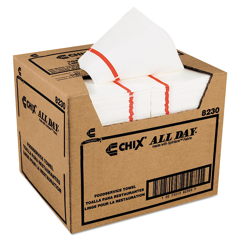 Chix Foodservice Towels, 1-Ply, 12.25 x 21, White/Red Stripe, 200/Carton (8230)