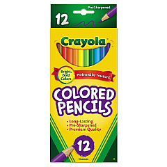 Crayola Long-Length Colored Pencil Set, 3.3 mm, 2B (#1), Assorted Lead/Barrel Colors, Dozen (684012)