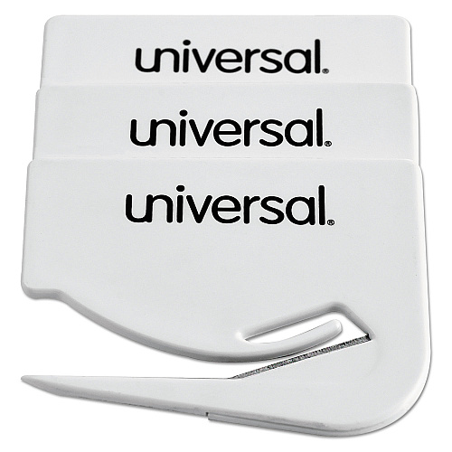 Universal Letter Slitter Hand Letter Opener w/Concealed Blade, 2 1/2", White, 3/Pack (UNV31803)