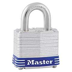 Master Lock Four-Pin Tumbler Laminated Steel Lock, 2" Wide, Silver/Blue, Two Keys (5D)