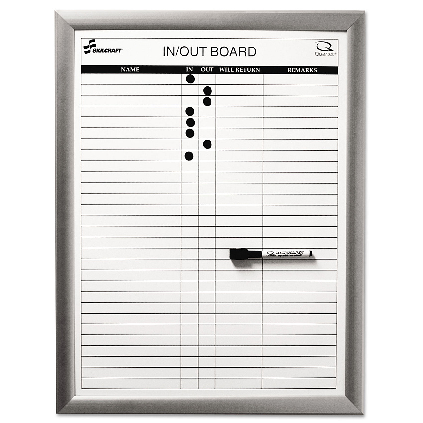 AbilityOne 7110015680403 SKILCRAFT Quartet Magnetic In/Out Board, 22 x 26, Aluminum Frame