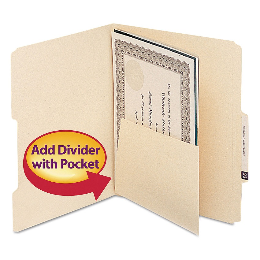 Smead Self-Adhesive Folder Dividers for Top/End Tab Folders with 5 1/2" Pockets, Letter Size, Manila, 25/Pack (68030)