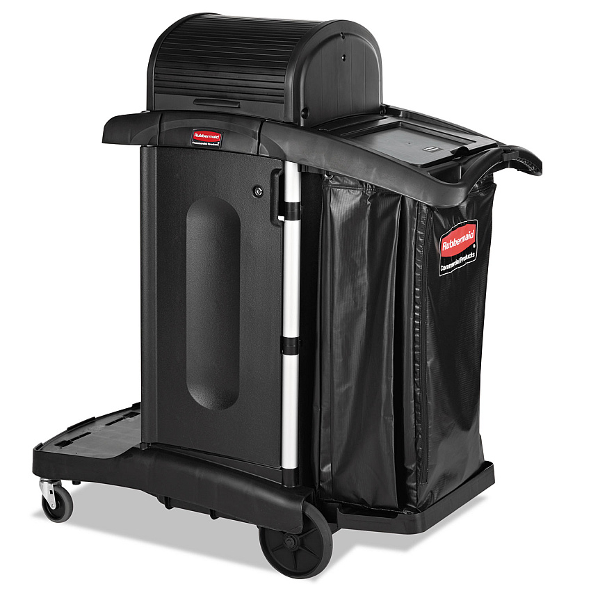 Rubbermaid Commercial Executive High Security Janitorial Cleaning Cart, 23.1w x 39.6d x 27.5h, Black (1861427)