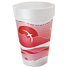Dart Horizon Hot/Cold Foam Drinking Cups, 16 oz, Printed, Cranberry/White, 25/Bag, 40 Bags/Carton (16J16H)