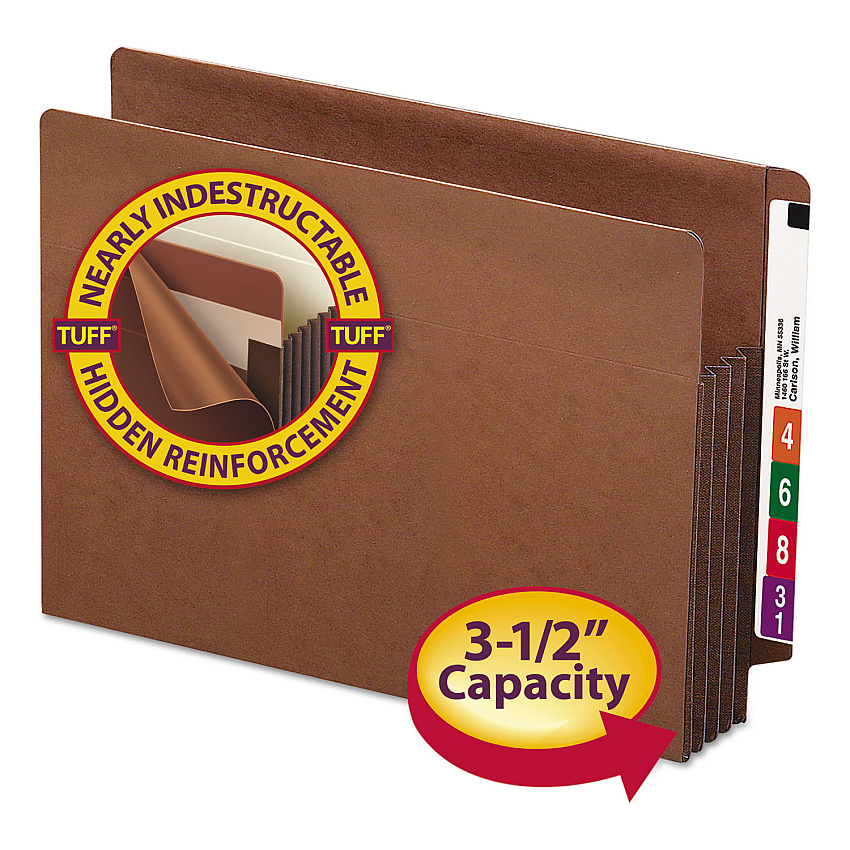 Smead Heavy-Duty Redrope End Tab TUFF Pockets, 3.5" Expansion, Letter Size, Redrope, 10/Box (73780)