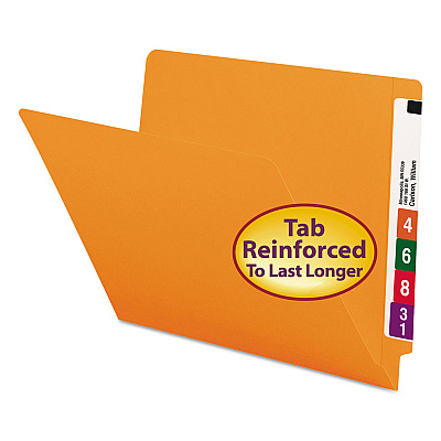 Smead Shelf-Master Reinforced End Tab Colored Folders, Straight Tabs, Letter Size, 0.75" Expansion, Orange, 100/Box (25510)