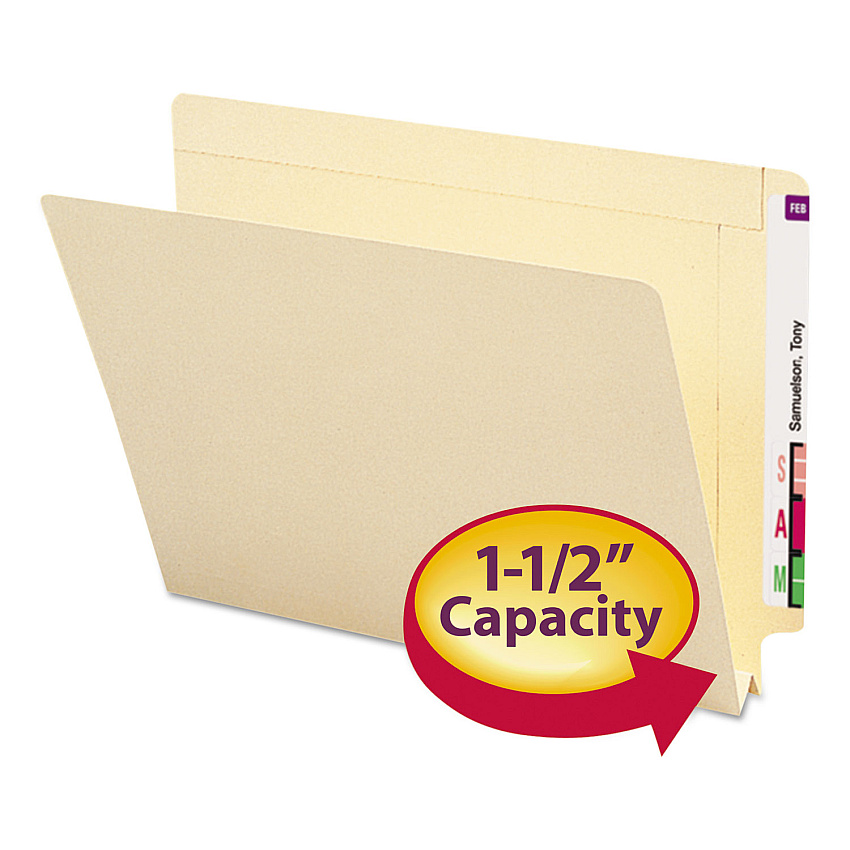 Smead Heavyweight Manila End Tab Expansion Folders, Straight Tabs, Letter Size, 1.5" Expansion, 50/Box (24275)