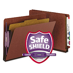 Smead End Tab Pressboard Classification Folders with SafeSHIELD Coated Fasteners, 1 Divider, Letter Size, Red, 10/Box (26855)