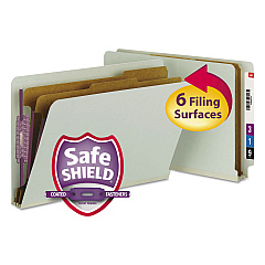 Smead End Tab Pressboard Classification Folders with SafeSHIELD Coated Fasteners, 2 Dividers, Legal Size, Gray-Green, 10/Box (29810)