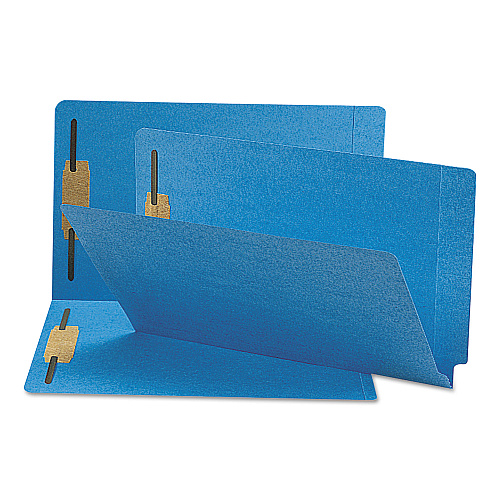 Smead Heavyweight Colored End Tab Fastener Folders, 2 Fasteners, Legal Size, Blue Exterior, 50/Box (28040)