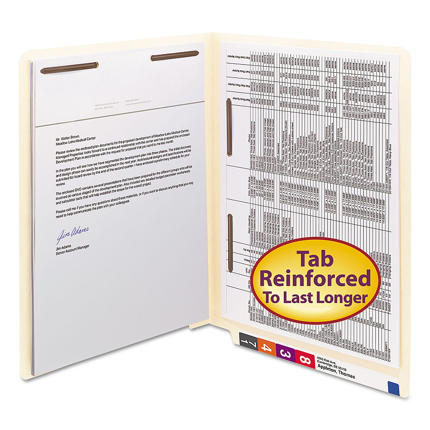 Smead Manila End Tab Fastener Folders with Reinforced Tabs, 11-pt Stock, 2 Fasteners, Letter Size, Manila Exterior, 50/Box (34120)