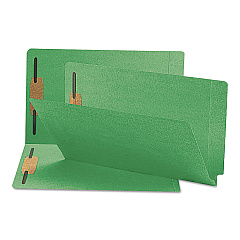 Smead Heavyweight Colored End Tab Fastener Folders, 2 Fasteners, Legal Size, Green Exterior, 50/Box (28140)