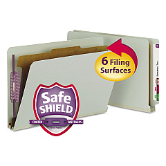 Smead End Tab Pressboard Classification Folders with SafeSHIELD Coated Fasteners, 1 Divider, Legal Size, Gray-Green, 10/Box (29800)