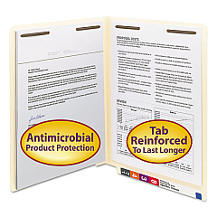 Smead Manila Reinforced End Tab Fastener Folders, Antimicrobial Protection, 2 Fasteners, Letter Size, Manila Exterior, 50/Box (34116)