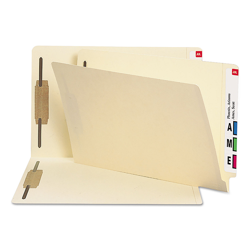 Smead Manila End Tab Fastener Folders with Reinforced Tabs, 14-pt Stock, 2 Fasteners, Legal Size, Manila Exterior, 50/Box (37215)