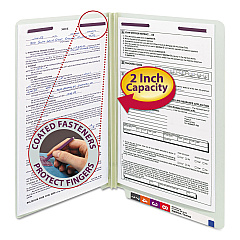 Smead End Tab Pressboard Classification Folders with Two SafeSHIELD Coated Fasteners, 2" Expansion, Legal Size, Gray-Green, 25/Box (37715)