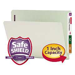 Smead End Tab Pressboard Classification Folders with Two SafeSHIELD Coated Fasteners, 1" Expansion, Letter Size, Gray-Green, 25/Box (34705)