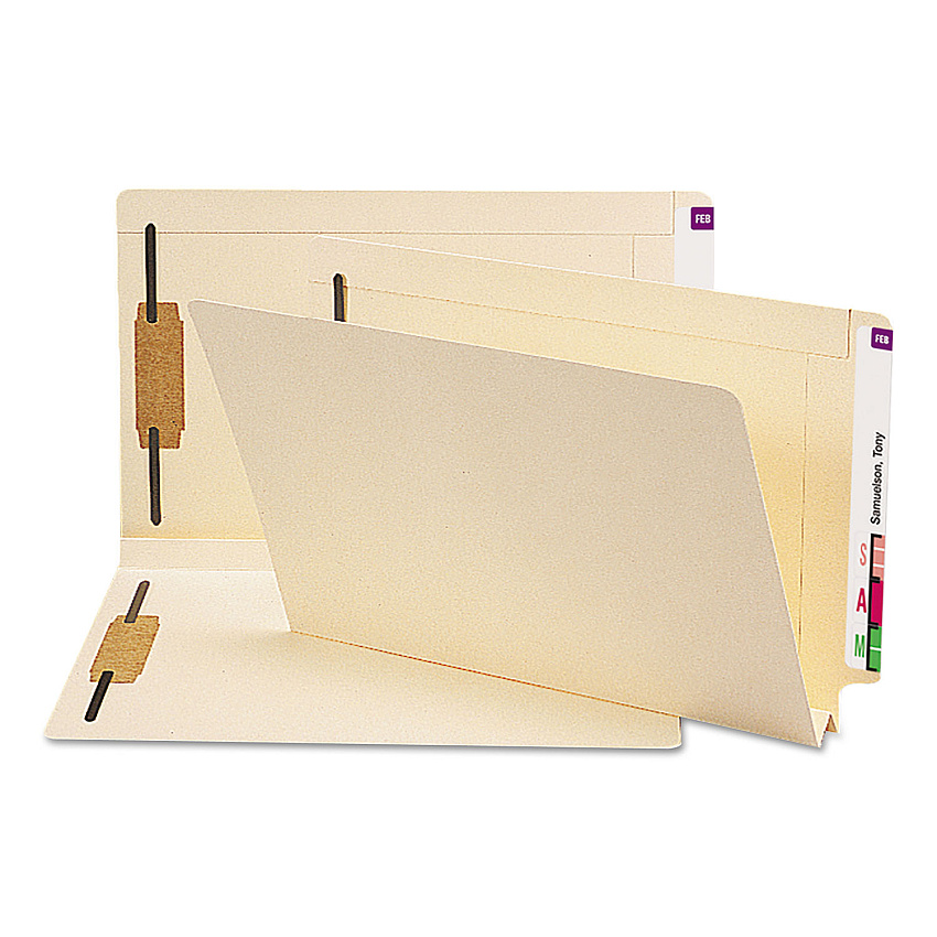 Smead Manila End Tab W-Fold Fastener Folders with Reinforced Tabs, 14-pt Stock, 2 Fasteners, Legal Size, Manila Exterior, 50/Box (37276)
