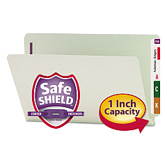 Smead End Tab Pressboard Classification Folders with Two SafeSHIELD Coated Fasteners, 1" Expansion, Legal Size, Gray-Green, 25/Box (37705)