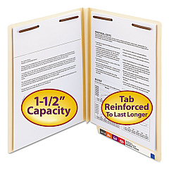 Smead Manila End Tab W-Fold Fastener Folders with Reinforced Tabs, 14-pt Stock, 2 Fasteners, Letter Size, Manila Exterior, 50/Box (34276)