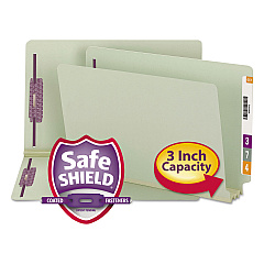 Smead End Tab Pressboard Classification Folders with Two SafeSHIELD Coated Fasteners, 3" Expansion, Legal Size, Gray-Green, 25/Box (37725)