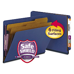 Smead End Tab Pressboard Classification Folders with SafeSHIELD Fasteners, 2 Dividers, Letter Size, Dark Blue, 10/Box (26784)