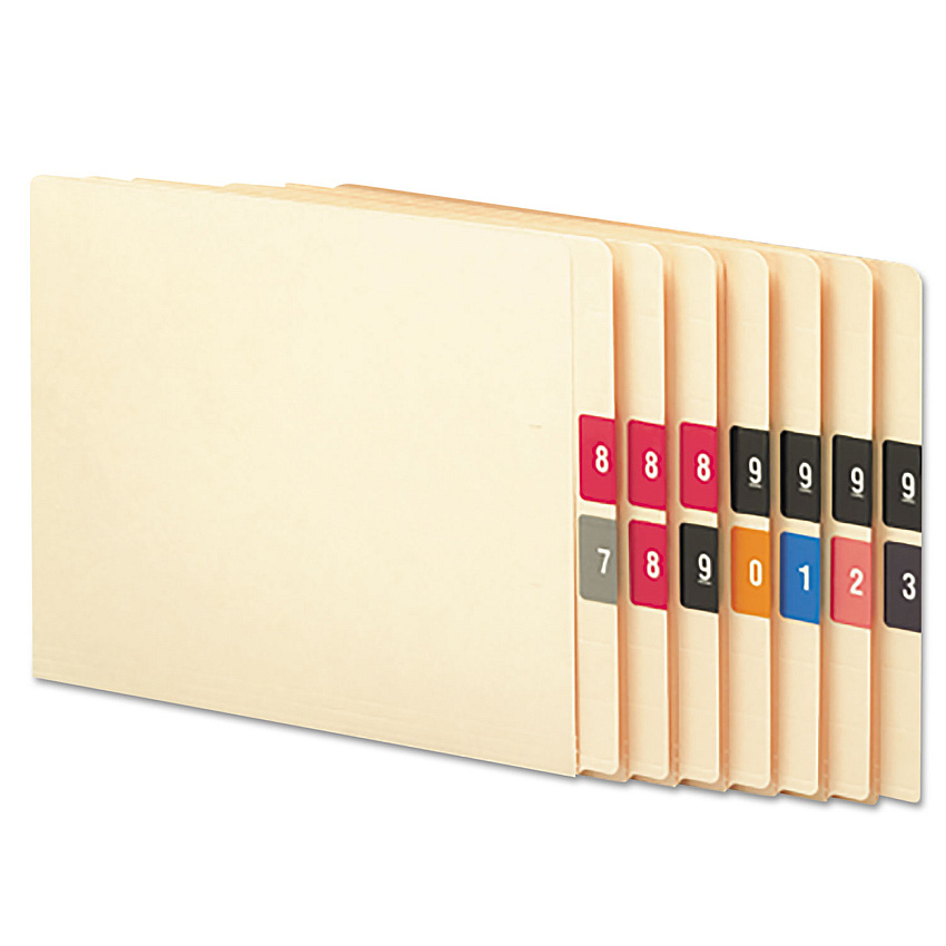 Smead Numerical End Tab File Folder Labels, 0-9, 1.5 x 1.5, Assorted, 250/Roll, 10 Rolls/Box (67430)