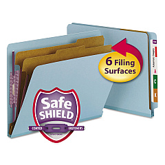 Smead End Tab Colored Pressboard Classification Folders with SafeSHIELD Coated Fasteners, 2 Dividers, Letter Size, Blue, 10/Box (26781)