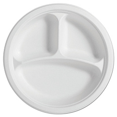 Chinet PaperPro Naturals Fiber Round Plates, 3-Compartment, 10.25" dia, Natural, 125/Pack, 4 Packs/Carton (25777CT)