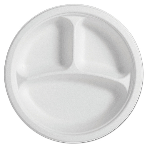 Chinet PaperPro Naturals Fiber Round Plates, 3-Compartment, 10.25" dia, Natural, 125/Pack, 4 Packs/Carton (25777CT)
